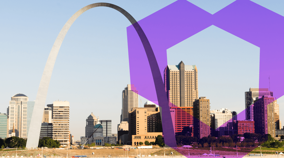 The Mississippi River waterfront and the Gateway Arch in St Louis Missouri