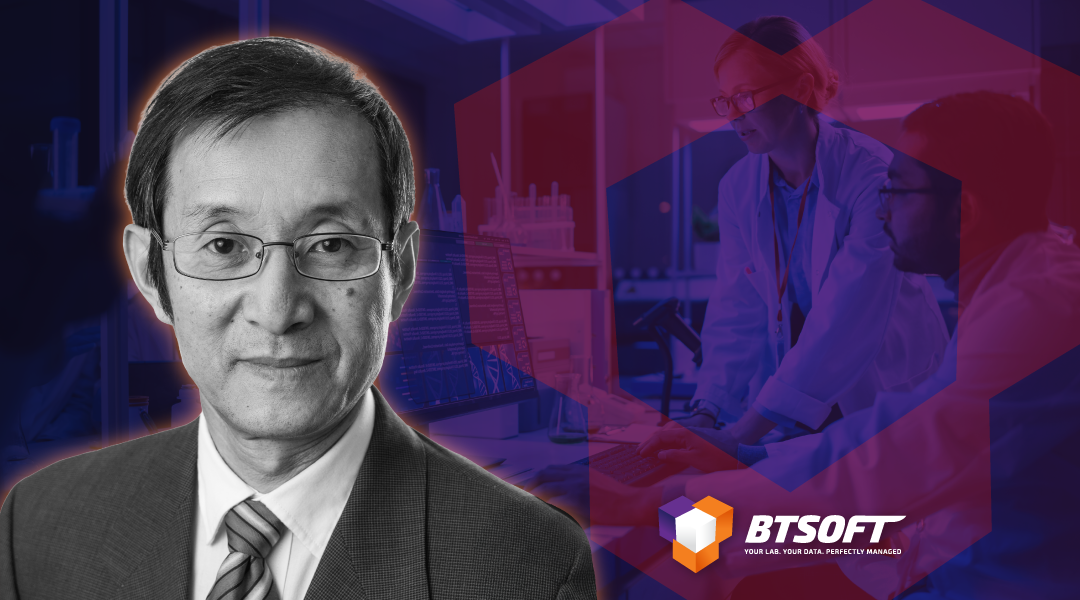 Headshot of Bin Yu on multi colored background