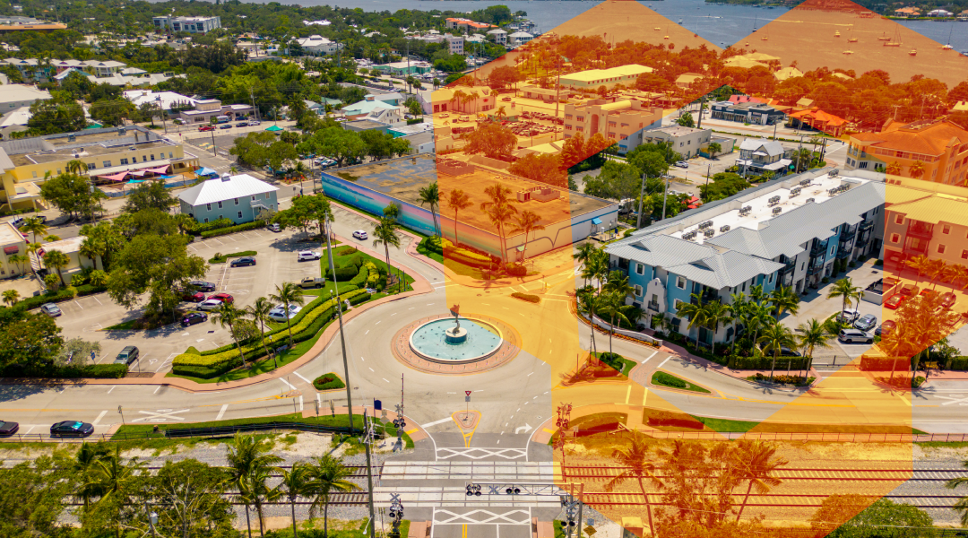 Aerial photo traffic circle Downtown Stuart Florida USA